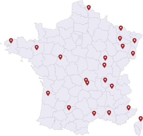La carte de la France avec les réseaux de portage